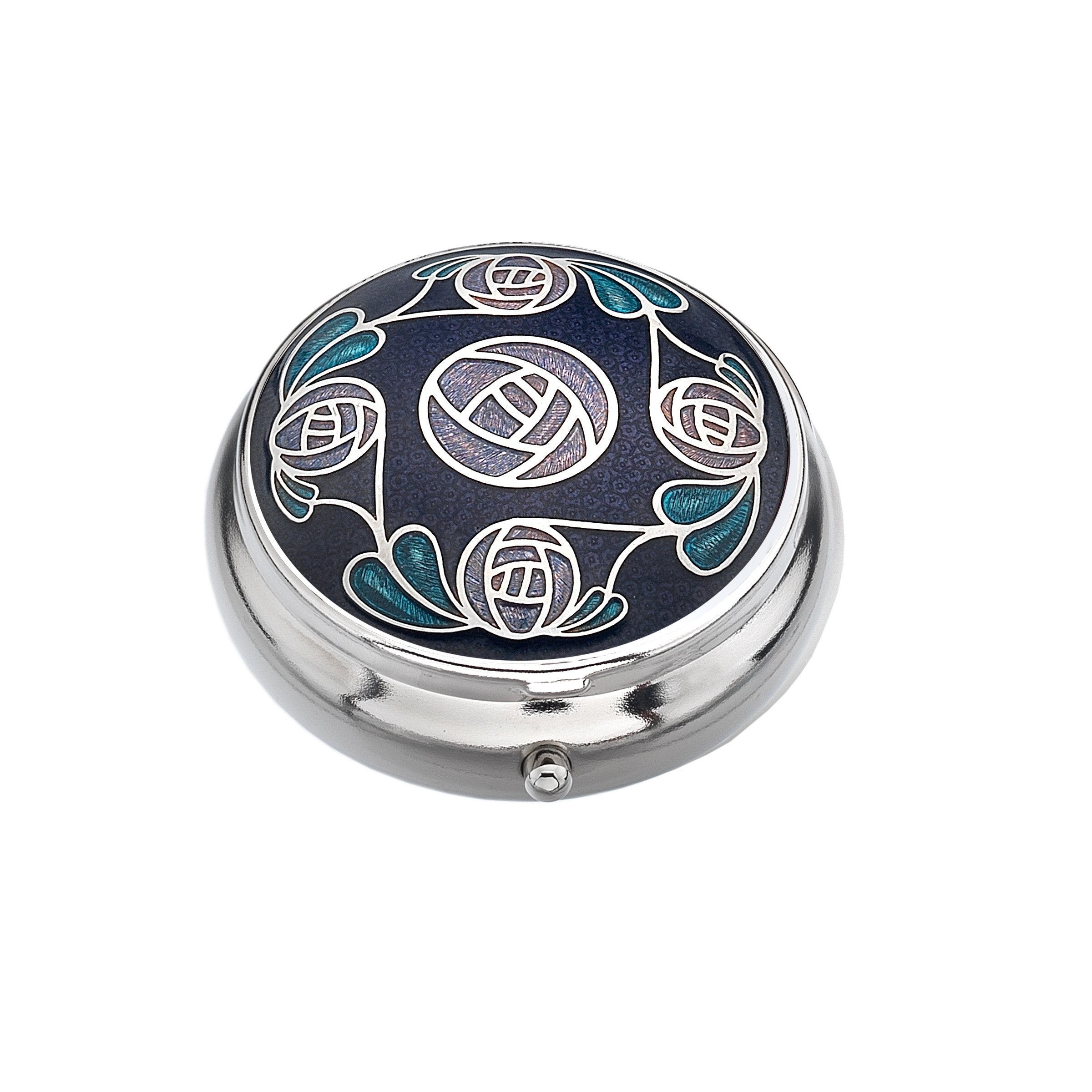 Mackintosh Roses and Leaves Purple Enamel Pillbox
